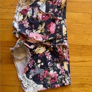 Mudd Floral Denim Jean Shorts in Navy with Pink & Yellow Flowers